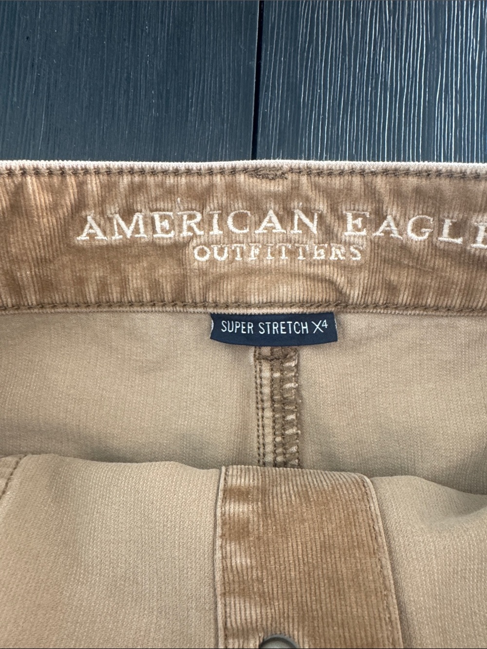 American Eagle Super Stretch X4 Corduroy Mini Skirt Tan Button Front Utility 14 - Picture 7 of 12